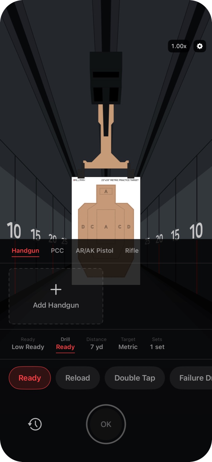 Illustrative DrillMark setup screen showing a target at the range